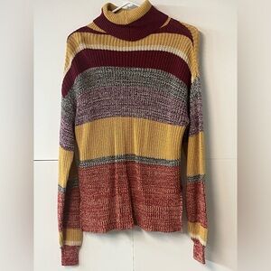 Urban Outfitters Multi Color Oversized Boxy Striped Turtleneck Knit Sweater Boho